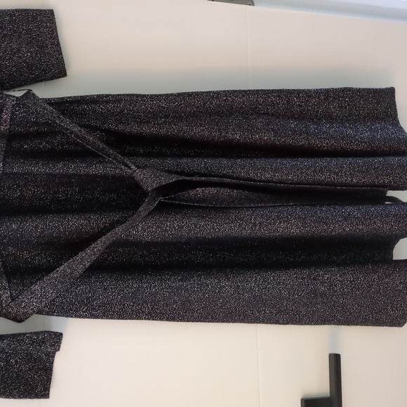 Talbots Merino Wool Metallic Thread Fit Flare Faux Wrap Dress Festive Holidays L - Picture 4 of 8